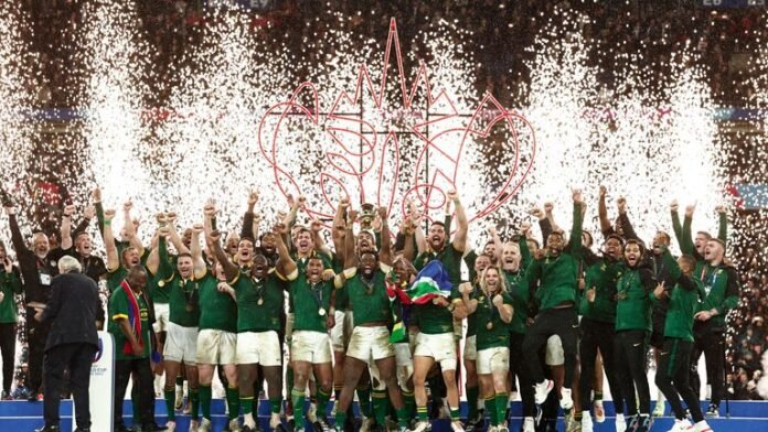 In the Men's Rugby World Cup final, South Africa defeated New Zealand